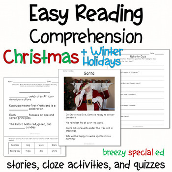Preview of Christmas and Winter Holidays - Easy Reading Comprehension for Special Education