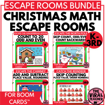 Preview of K - 3rd Grade Christmas Math Escape Rooms Activities Boom Cards™ Bundle