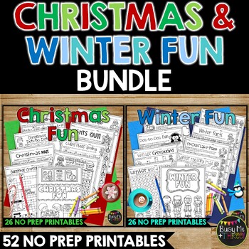 Preview of Christmas and Winter No Prep Fun Worksheets Crosswords Word Search Puzzle BUNDLE