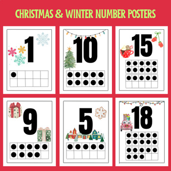 Preview of Christmas and Winter Number Posters Ten Frame Counting Holiday Classroom Decor