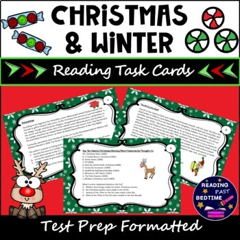 Preview of Christmas and Winter Reading Comprehension Task Cards with TpT Easel