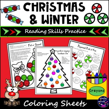 christmas and winter reading skills coloring worksheets tpt