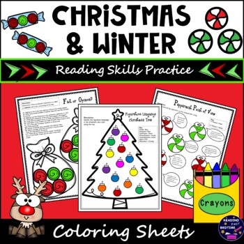 Preview of Christmas and Winter Reading Skills Coloring Worksheets