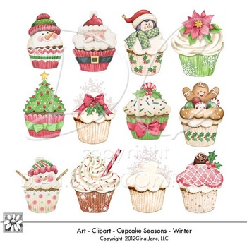 Preview of Christmas and Winter Theme Cupcake Clip Art by Gina Jane