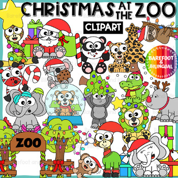 Preview of Christmas at the Zoo Clipart - Zoo Animal Clipart - Christmas Clipart