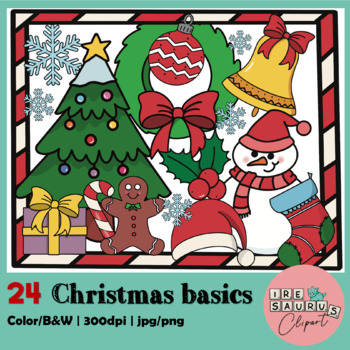 Preview of Christmas basics & ornaments Clipart. Color/B&W