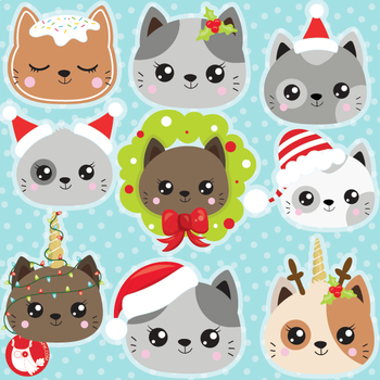 Christmas Cat Clipart Commercial Use Vector Digital Cl1288 By Prettygrafik
