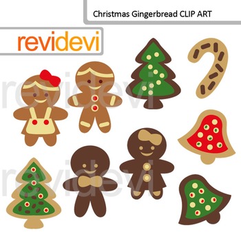 Preview of Christmas clip art: gingerbread people, trees, bells