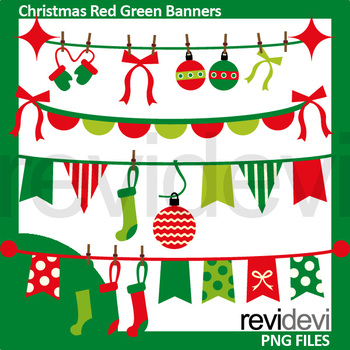Christmas clip art / red green bunting banners clipart by revidevi