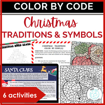 Preview of Christmas color by code social studies activity for elementary and middle school