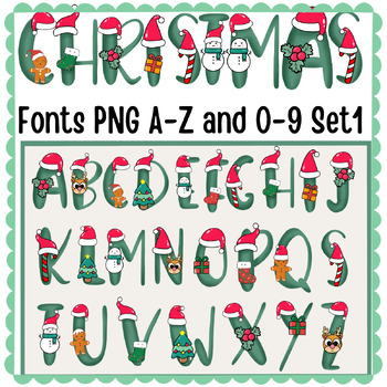 Preview of Christmas color fonts PNG A-Z and 0-9 set 1.