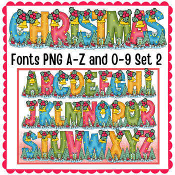 Preview of Christmas color fonts PNG A-Z and 0-9 set 2.