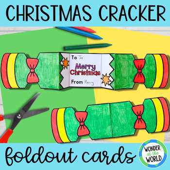 Preview of Christmas cracker foldout cards craft 4 designs to color, make and write