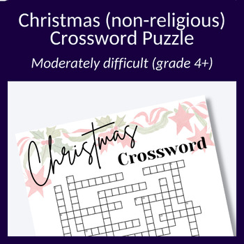 Preview of Christmas crossword puzzle for substitute teachers (non-religious). Grades 4+
