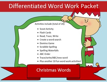 Preview of Christmas List Word Work Packet – 20 words no prep spelling packet, 70 pages