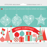 Christmas digital papers and clipart - clip art, trees, or