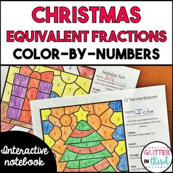 Preview of Christmas equivalent fraction color-by-number worksheet FREEBIE