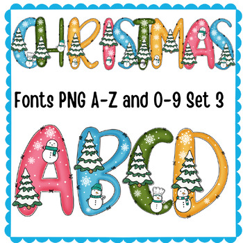 Preview of Christmas fonts PNG color fonts A-Z and 0-9 set 3.