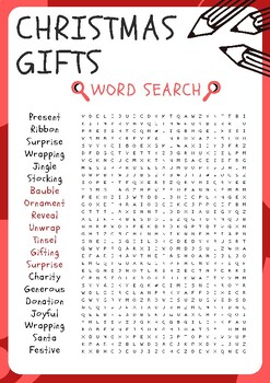 Christmas gifts Word Search Puzzle Worksheet Activity, Morning Work