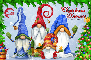 Preview of Christmas gnomes clipart watercolor bundle, AMB-2675