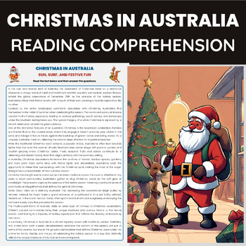 Preview of Christmas in Australia Reading Comprehension Worksheet