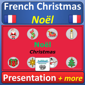 Preview of Christmas in French Noël Décembre Presentation Activities Word Wall Vocabulary