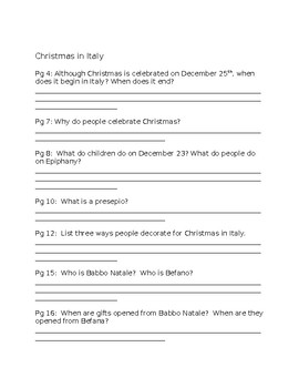 Christmas in Italy Comprehension Questions for MyOn Story | TPT