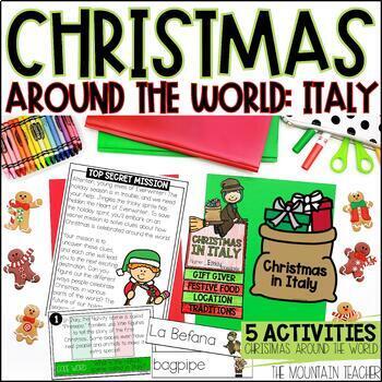 Preview of Christmas in Italy Reading Comprehension, Scavenger Hunt Activity and Crafts