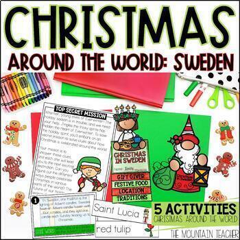 Preview of Christmas in Sweden Reading Comprehension, Scavenger Hunt Activity and Crafts