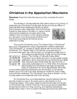 Preview of Christmas in the Appalachian Mountains // Reading Activity