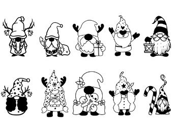 Christmas line art Gnomes clipart bundle by SerafArt | TPT