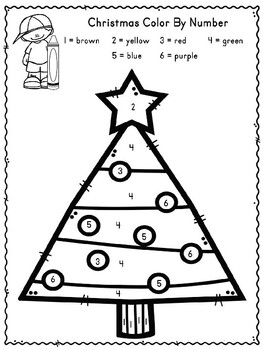 Christmas math Color By Number Printable Worksheets -first grade- counting