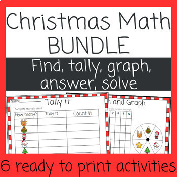 Preview of Christmas Find, Tally, Graph, Answer, Solve - Math Worksheet Activity Bundle