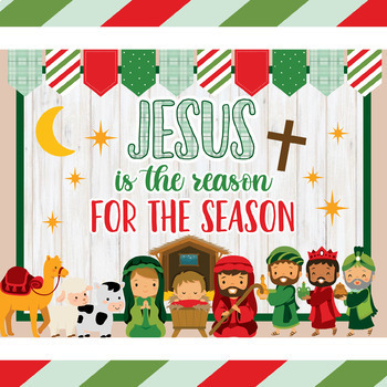 Christmas nativity scene bulletin board Jesus is the reason for the season