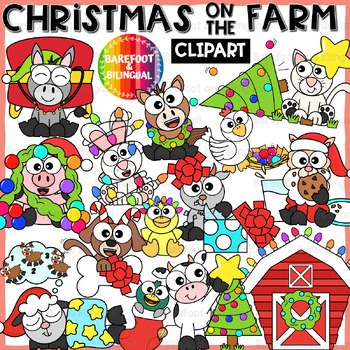 Preview of Christmas on the Farm Clipart - Farm Animal Clipart - Christmas Clipart