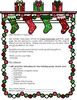 Christmas party letter to parents by itsmrscatarina | TPT