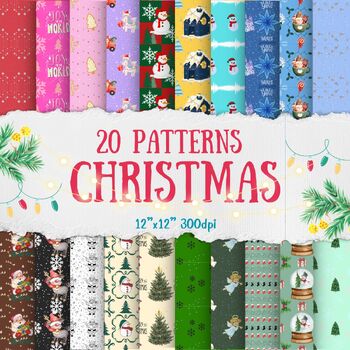 Preview of Christmas patterns clip art digital background 20jpg 12”x12” 300dpi