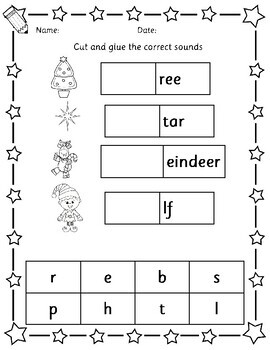 christmas phonics handwriting vocabulary worksheets