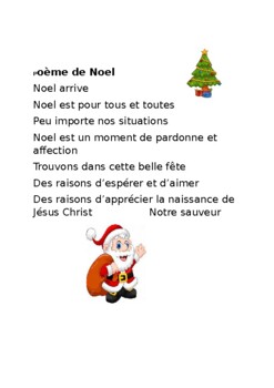 Christmas poem in French -Poeme pour Noel by Evert Oleng | TPT