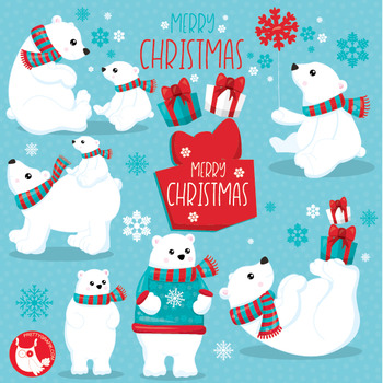 Christmas polar bear clipart commercial use, vector ...