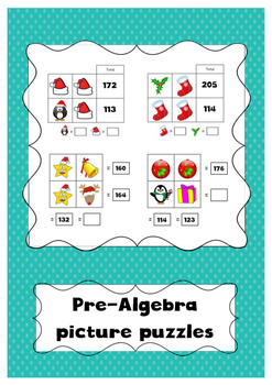 Preview of Christmas math pre-algebra picture puzzles 2 x 2