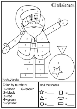 Christmas shape characters - Shape finding and color by number by Pooky