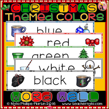 Preview of Christmas themed - Illustrated Colors Word Wall