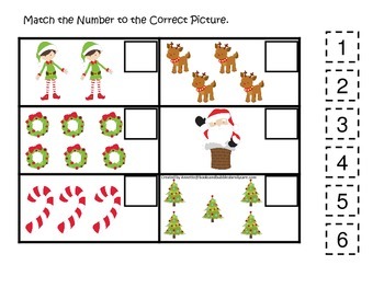 Christmas themed Match the Number preschool daycare learning activity.