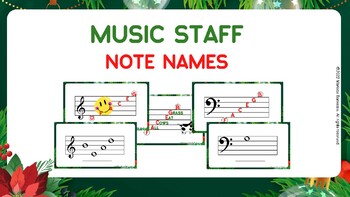 Preview of Christmas-themed Treble & Bass Clef Line and Space NOTES (Printable & Digital)