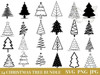 christmas trees clip art black and white