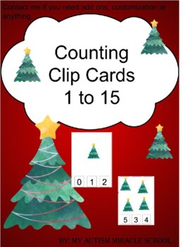 Preview of Christmas holiday tree counting clip cards, numbers 1-15, interactive printable