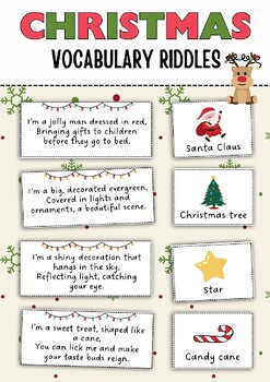 Preview of Christmas vocabulary riddles.