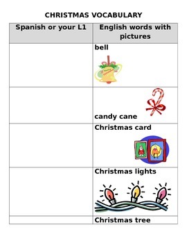 Preview of Christmas vocabulary words with pictures