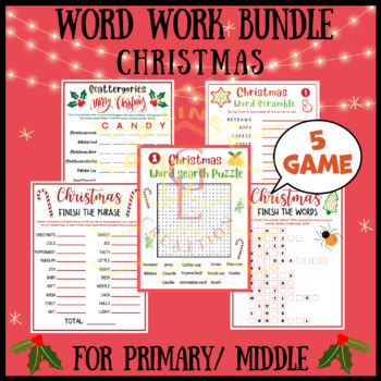 Preview of Christmas winter Word work BUNDLE phonic centers word scramble main idea middle